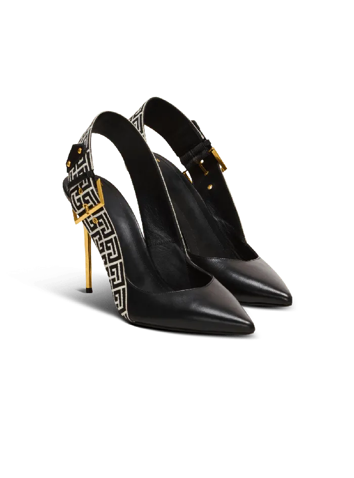 Balmain Ruby Slingbacks In Calfskin And Monogrammed Black Women High Heels and Pumps