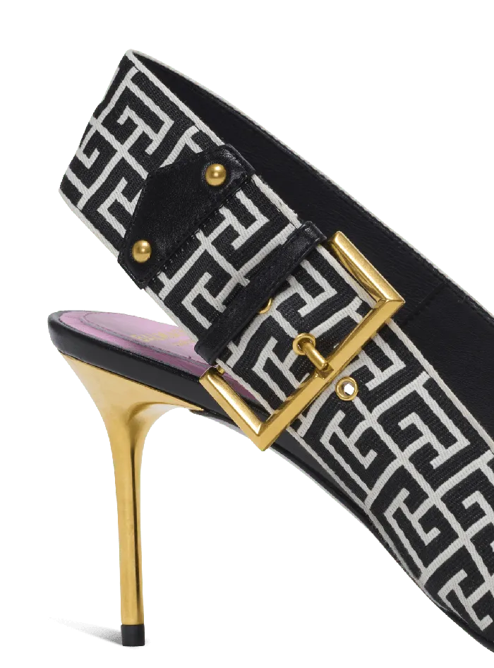 Balmain Ruby Slingbacks In Calfskin And Monogrammed Black Women High Heels and Pumps