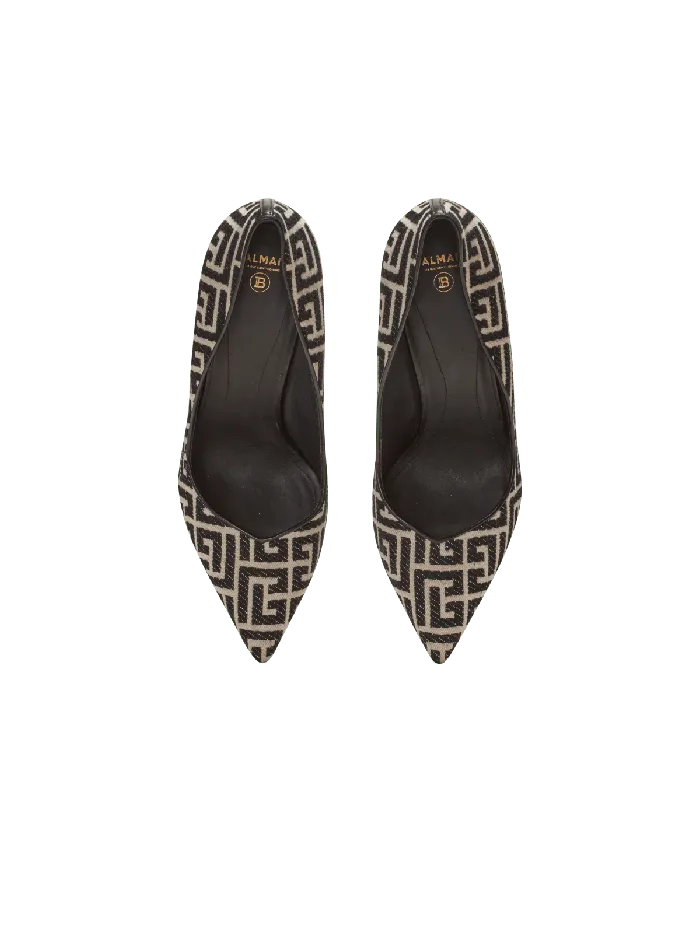 Balmain Ruby Stilettos With Jacquard Monogram Black Women High Heels and Pumps