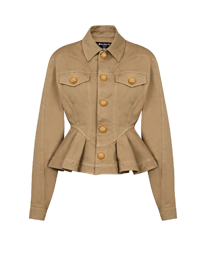 Balmain Ruffled Cotton Canvas Jacket Beige Women Jackets And Blazers