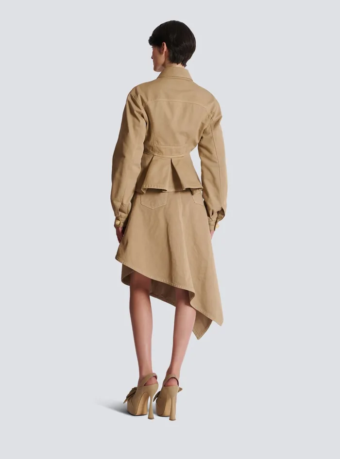 Balmain Ruffled Cotton Canvas Jacket Beige Women Jackets And Blazers