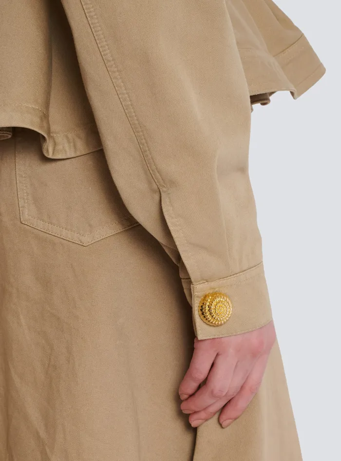 Balmain Ruffled Cotton Canvas Jacket Beige Women Jackets And Blazers
