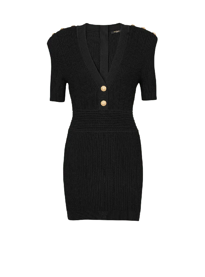Balmain Short Ecodesigned Knit Dress Black Women Dresses