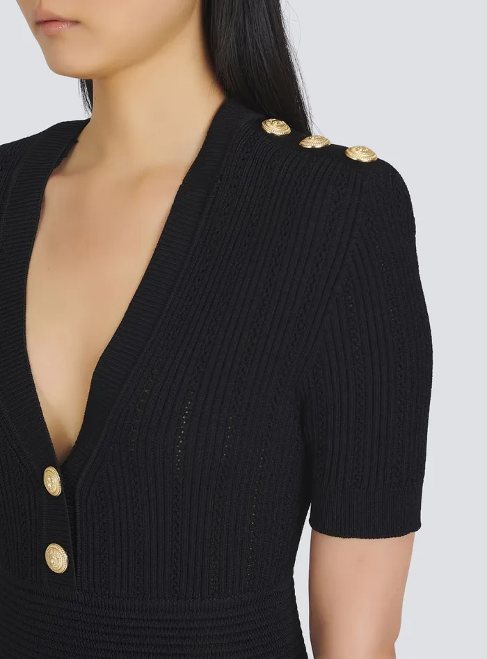 Balmain Short Ecodesigned Knit Dress Black Women Dresses