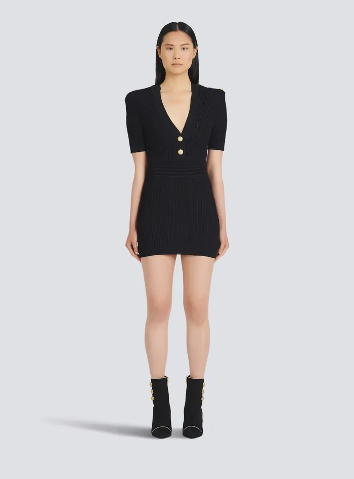 Balmain Short Ecodesigned Knit Dress Black Women Dresses