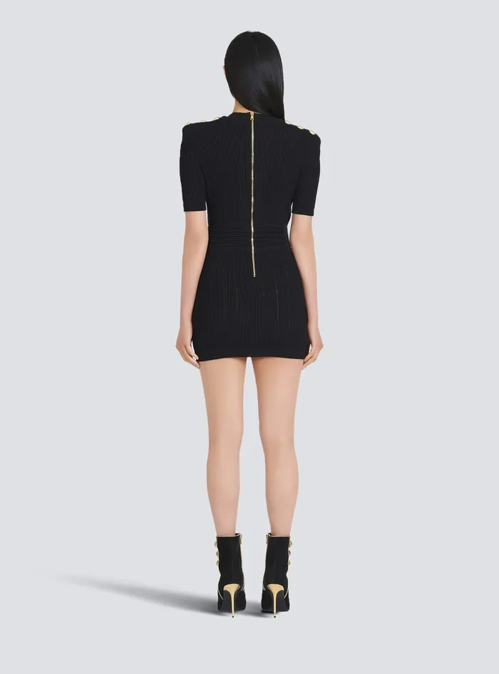 Balmain Short Ecodesigned Knit Dress Black Women Dresses