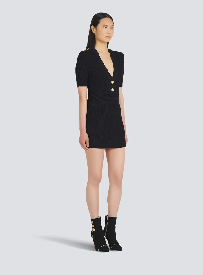 Balmain Short Ecodesigned Knit Dress Black Women Dresses