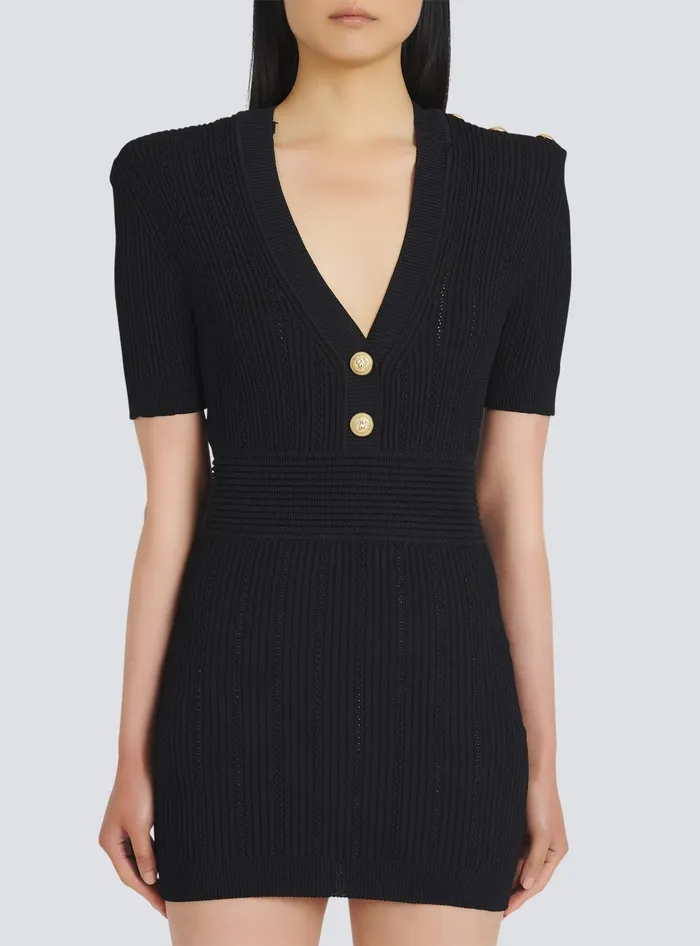 Balmain Short Ecodesigned Knit Dress Black Women Dresses