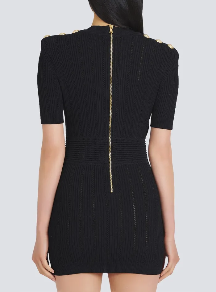 Balmain Short Ecodesigned Knit Dress Black Women Dresses