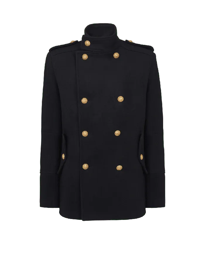 Balmain Short Militarystyle Coat Black Men Outerwear