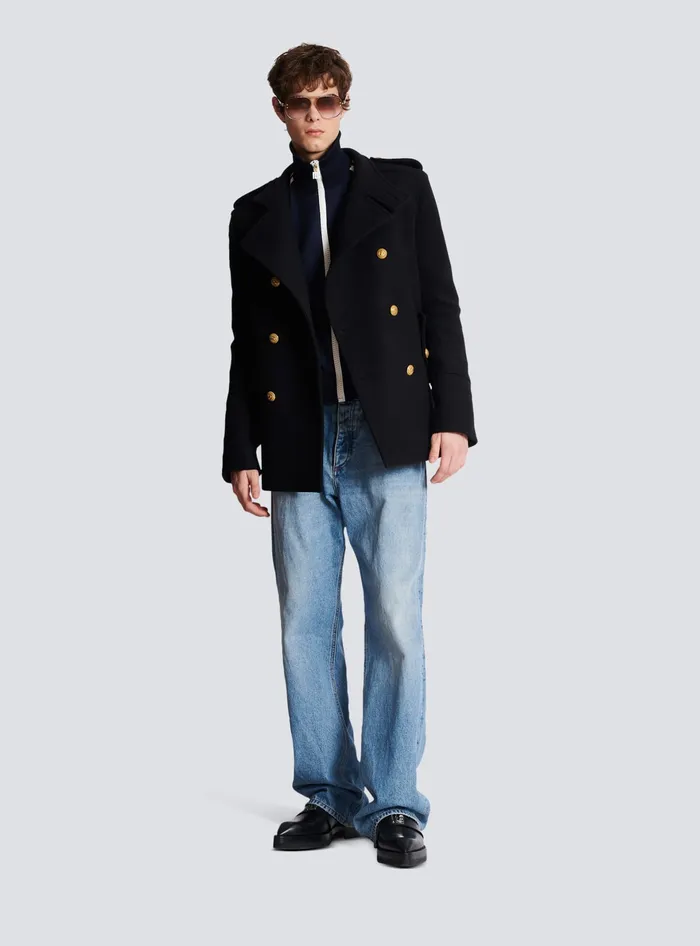 Balmain Short Militarystyle Coat Black Men Outerwear