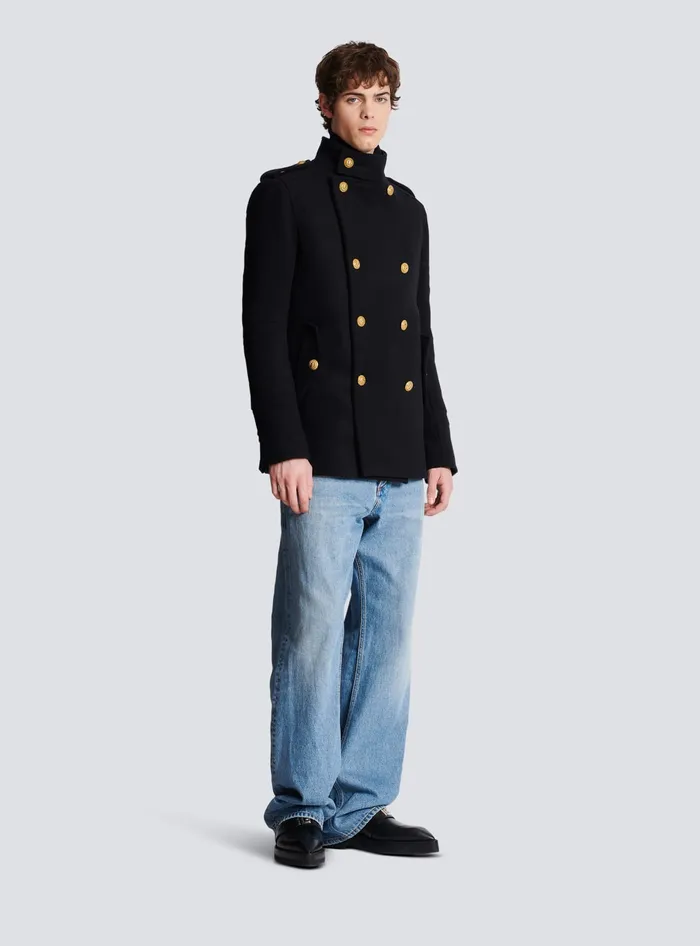 Balmain Short Militarystyle Coat Black Men Outerwear