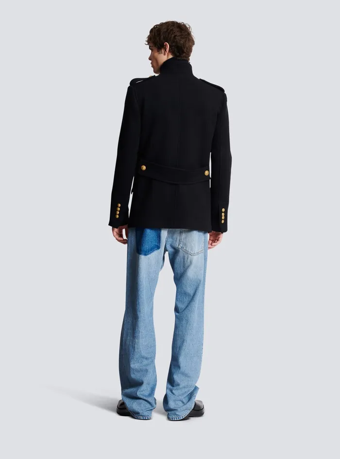 Balmain Short Militarystyle Coat Black Men Outerwear
