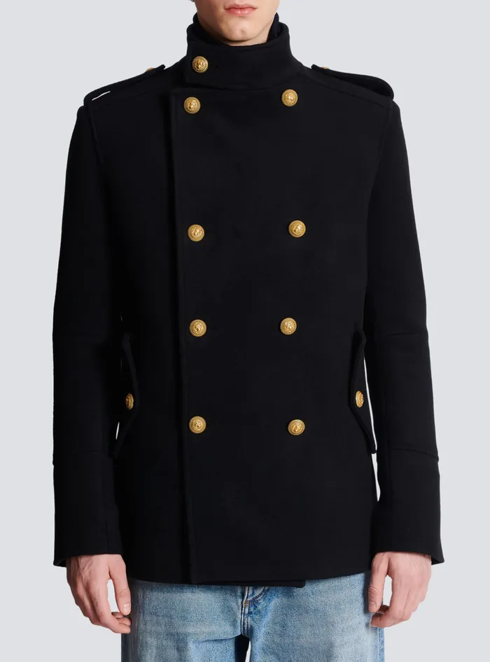Balmain Short Militarystyle Coat Black Men Outerwear