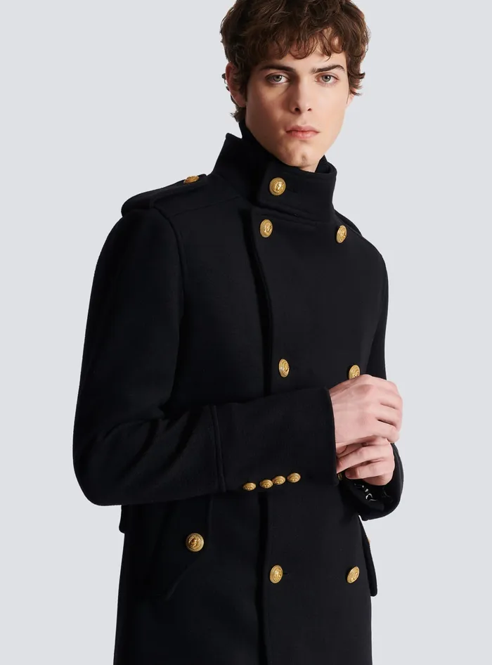 Balmain Short Militarystyle Coat Black Men Outerwear