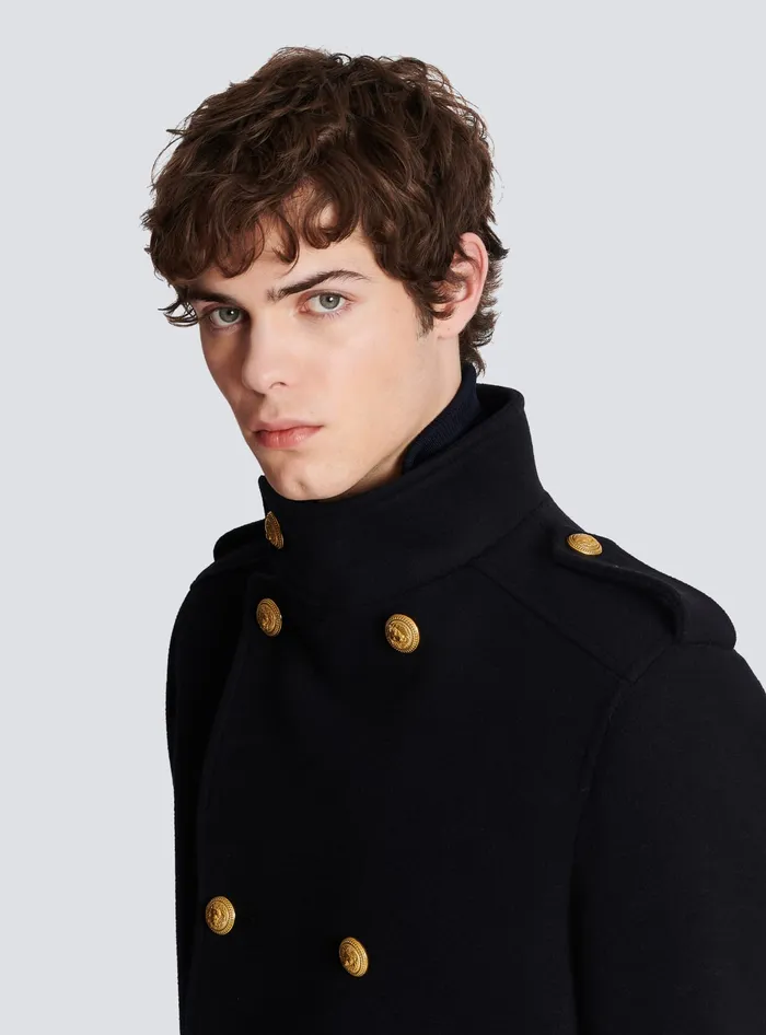 Balmain Short Militarystyle Coat Black Men Outerwear