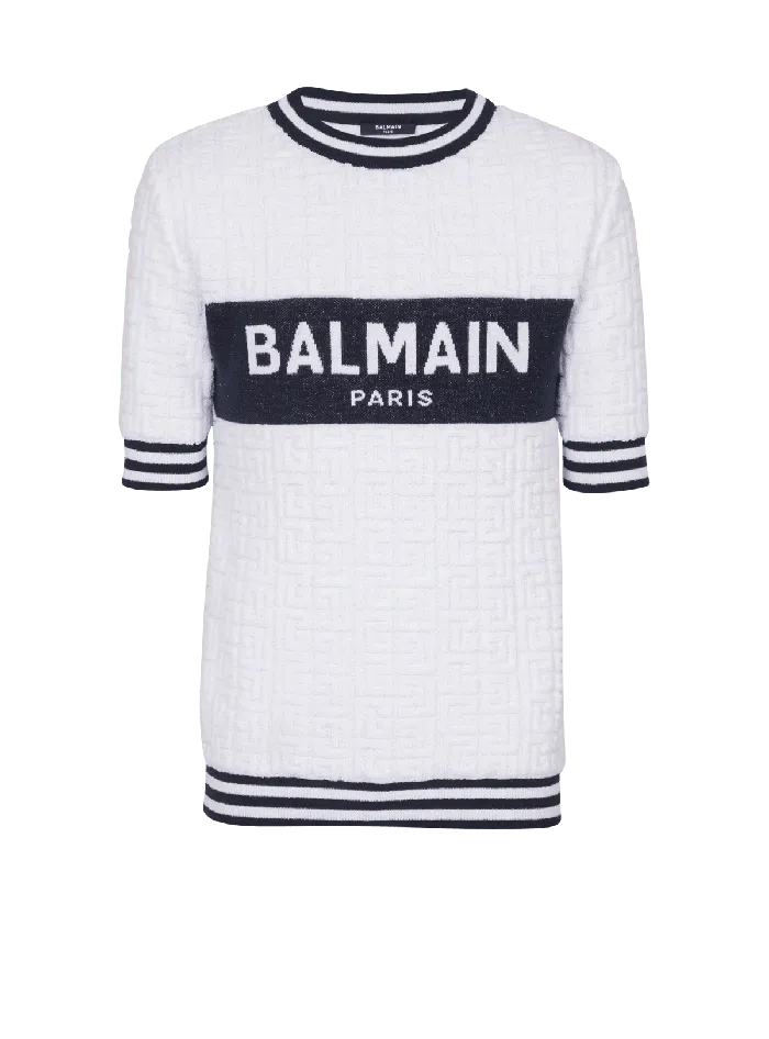 Balmain Shortsleeved PB Labyrinth Knit Tshirt White Men Knitwear