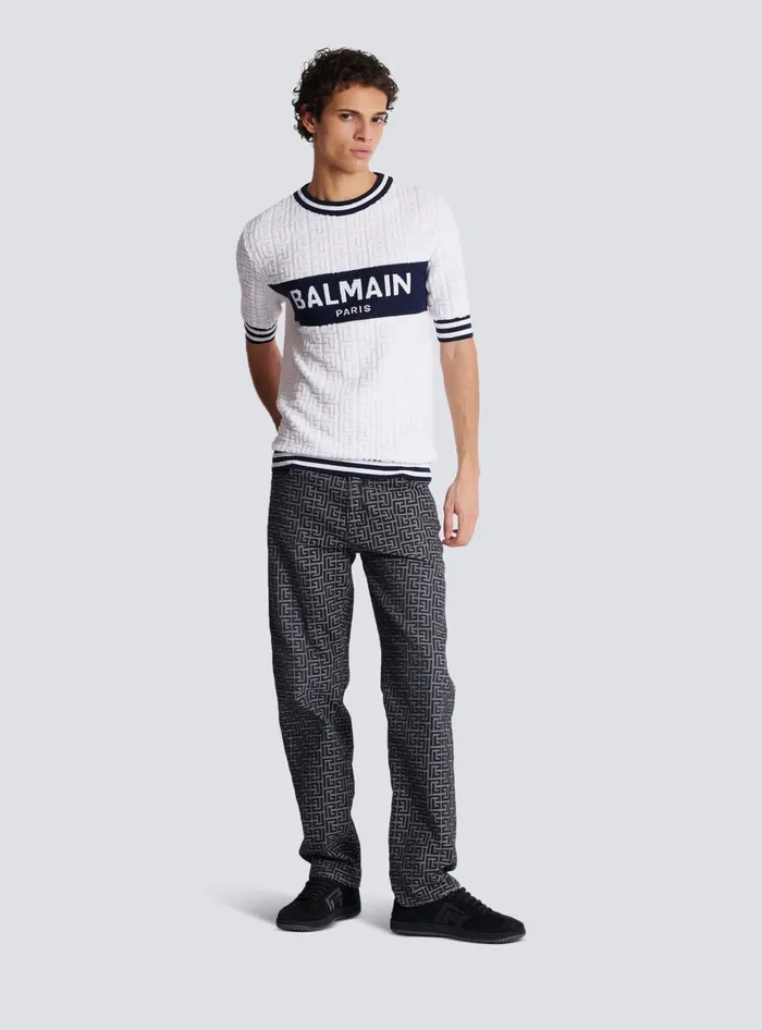 Balmain Shortsleeved PB Labyrinth Knit Tshirt White Men Knitwear