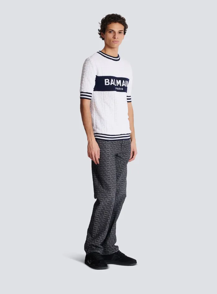 Balmain Shortsleeved PB Labyrinth Knit Tshirt White Men Knitwear