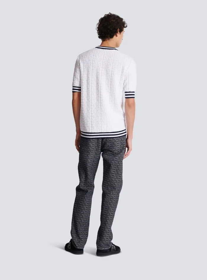 Balmain Shortsleeved PB Labyrinth Knit Tshirt White Men Knitwear