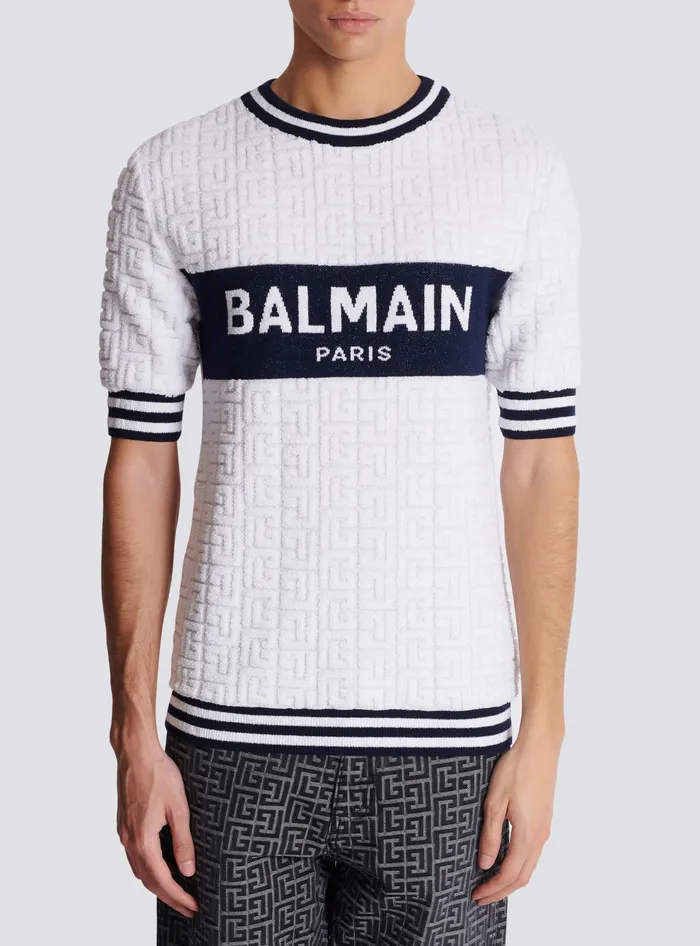 Balmain Shortsleeved PB Labyrinth Knit Tshirt White Men Knitwear