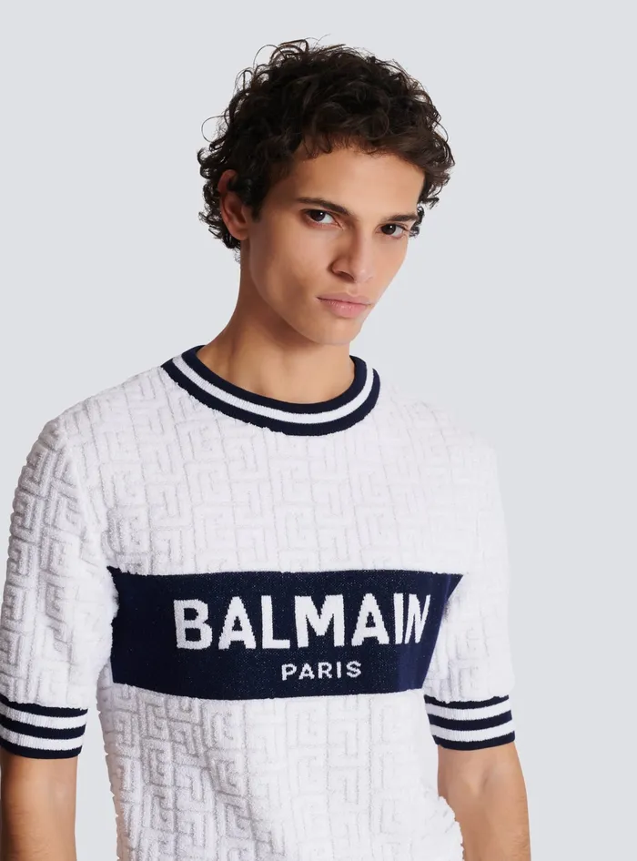 Balmain Shortsleeved PB Labyrinth Knit Tshirt White Men Knitwear