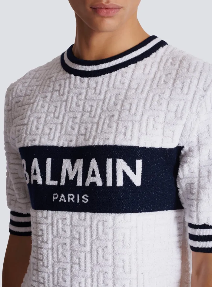 Balmain Shortsleeved PB Labyrinth Knit Tshirt White Men Knitwear