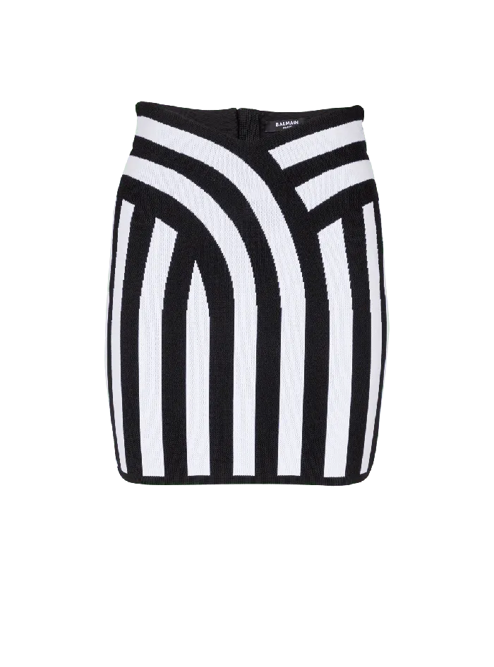 Balmain Short Striped Knit Skirt Black Women Skirts