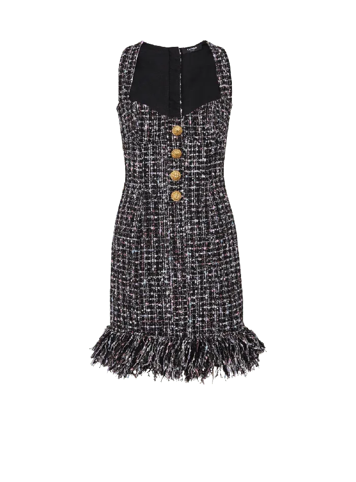 Balmain Short Tweed Dress With Buttons Black Women Dresses