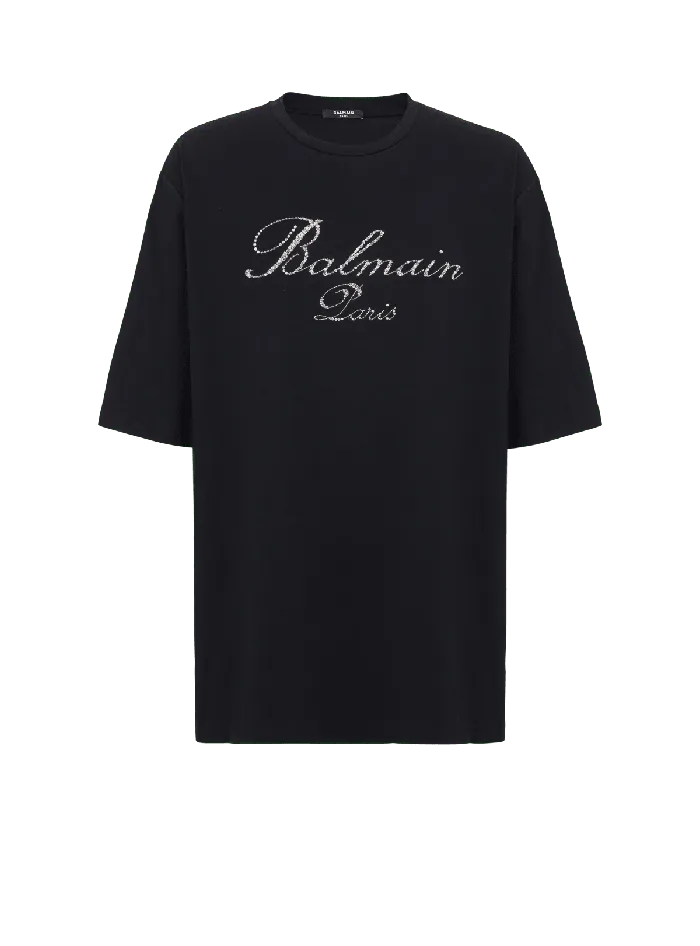 Balmain Signature Embroidered Tshirt Black Men TShirts