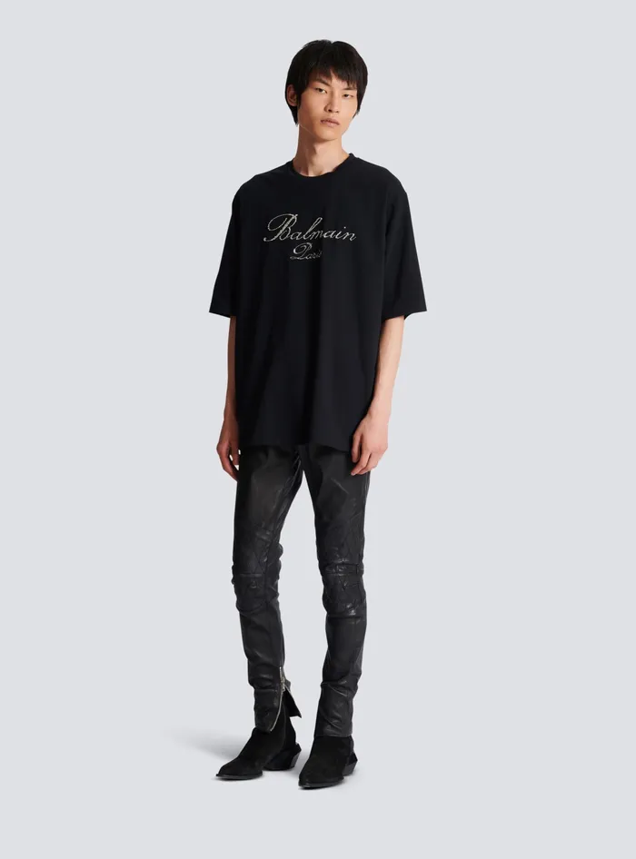 Balmain Signature Embroidered Tshirt Black Men TShirts
