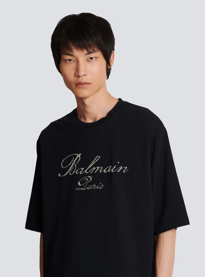 Balmain Signature Embroidered Tshirt Black Men TShirts