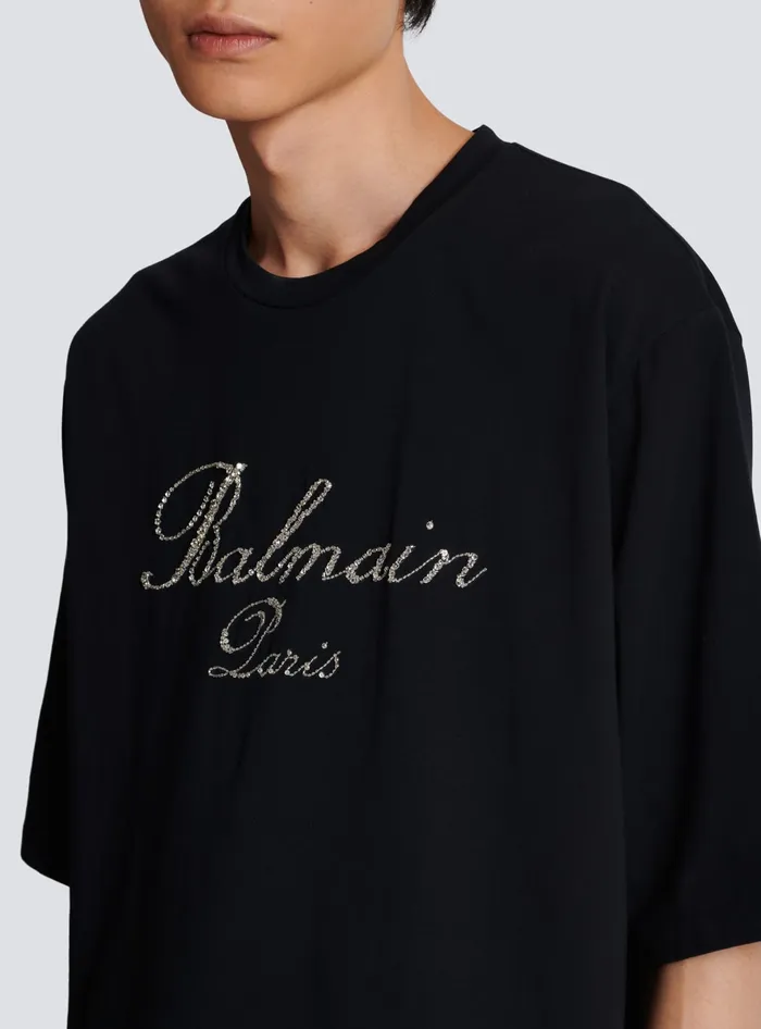 Balmain Signature Embroidered Tshirt Black Men TShirts