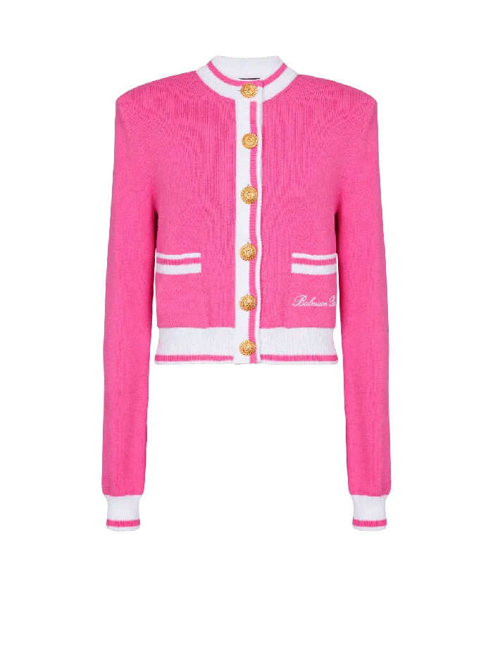 Balmain Signature Knit Cardigan Pink Women Knitwear