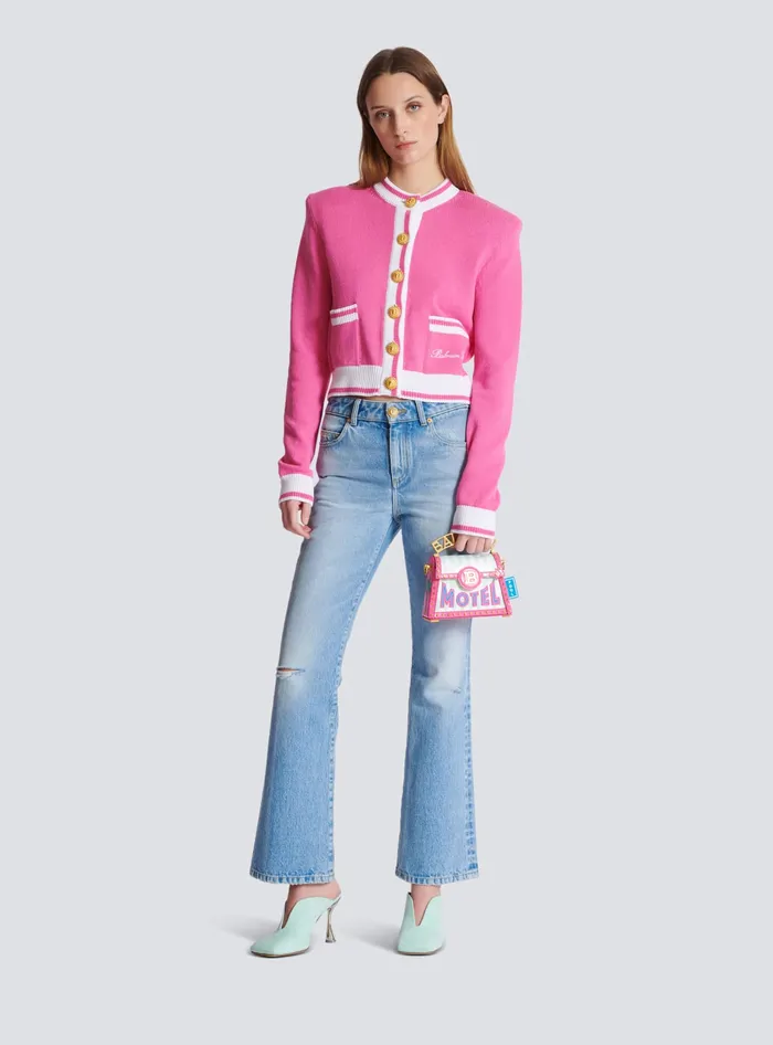 Balmain Signature Knit Cardigan Pink Women Knitwear