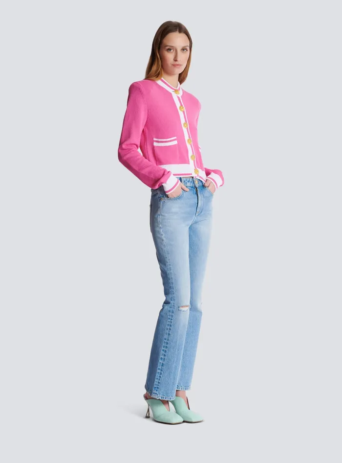 Balmain Signature Knit Cardigan Pink Women Knitwear