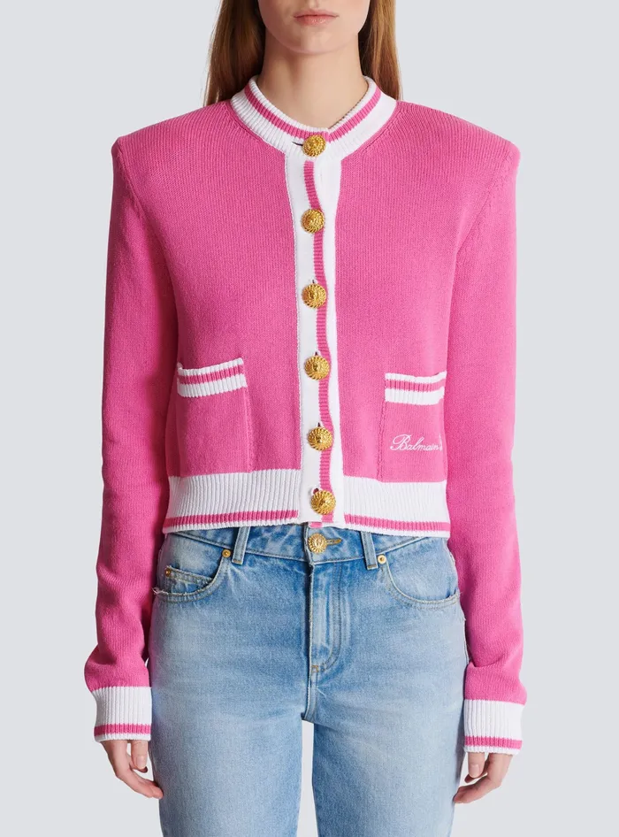 Balmain Signature Knit Cardigan Pink Women Knitwear