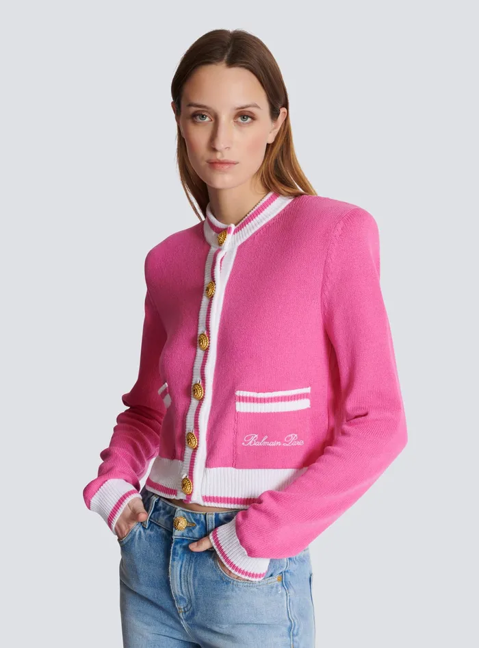 Balmain Signature Knit Cardigan Pink Women Knitwear
