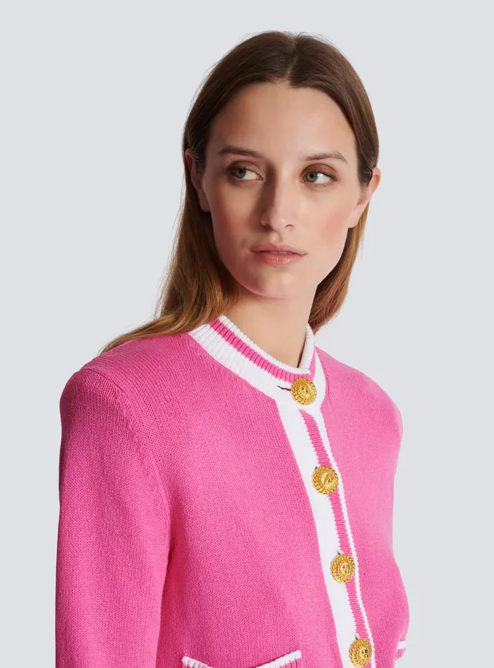 Balmain Signature Knit Cardigan Pink Women Knitwear