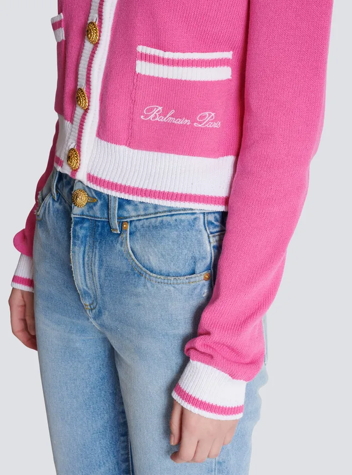 Balmain Signature Knit Cardigan Pink Women Knitwear
