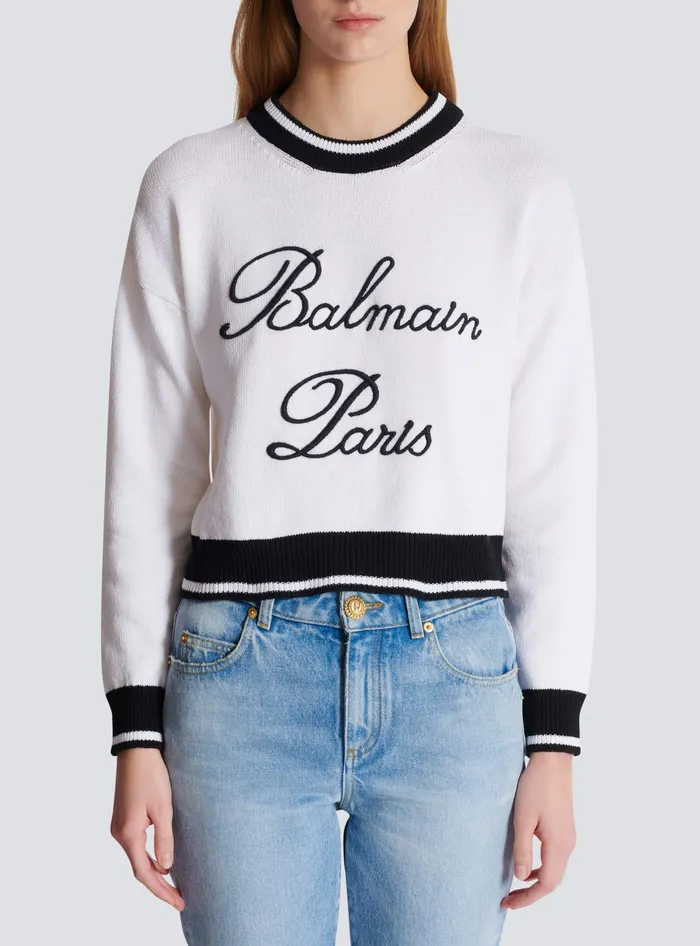 Balmain Signature Knit Jumper White Women Knitwear