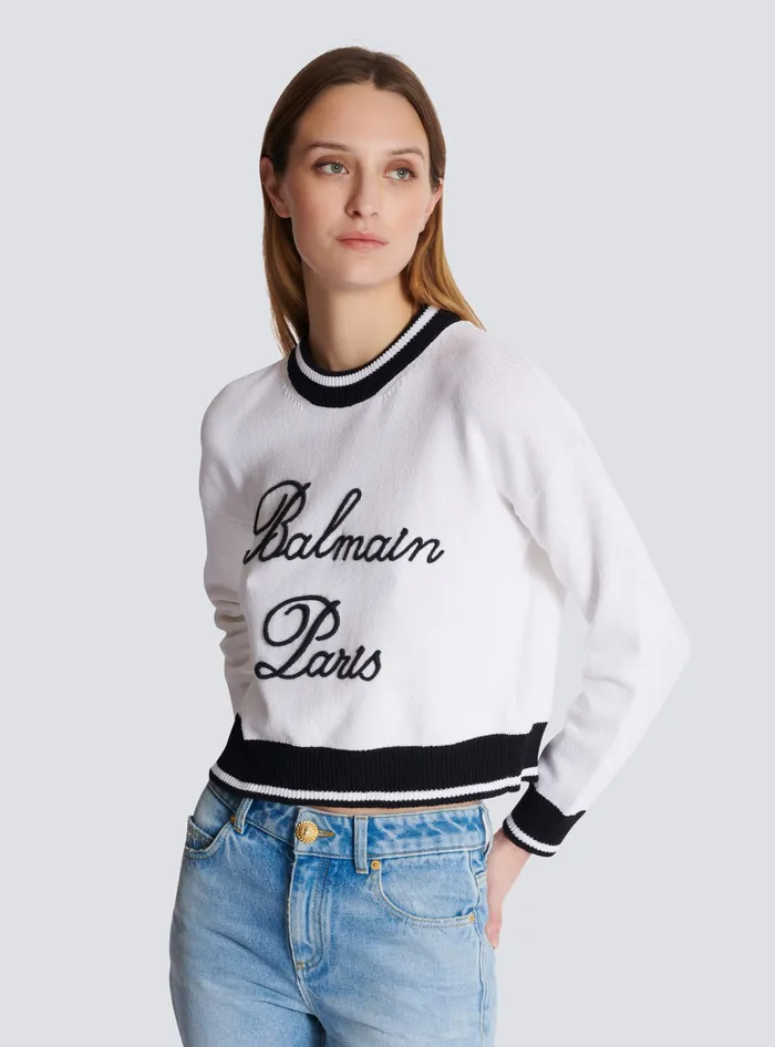 Balmain Signature Knit Jumper White Women Knitwear
