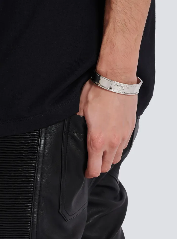 Balmain Signature Tubular Brass Bracelet Silver Men Fashion Jewelry