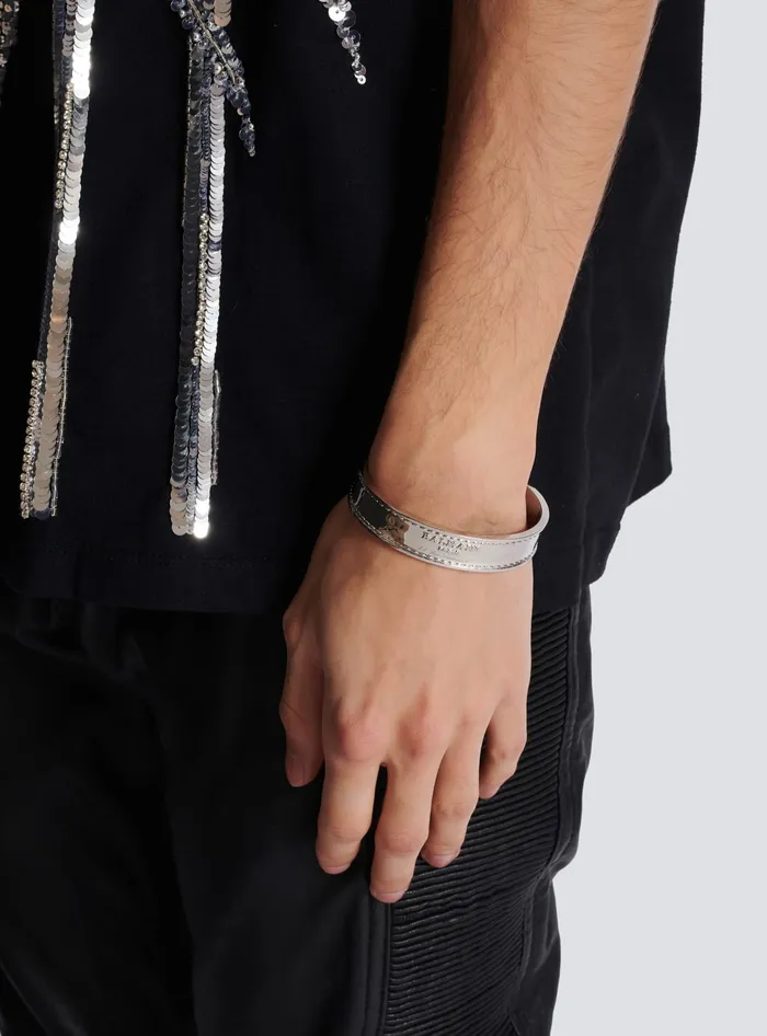 Balmain Signature Tubular Brass Bracelet Silver Men Fashion Jewelry