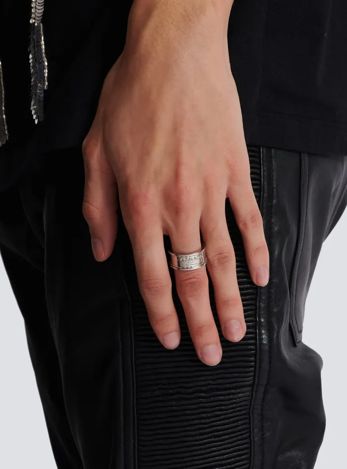 Balmain Signature Tubular Brass Ring Silver Men Fashion Jewelry