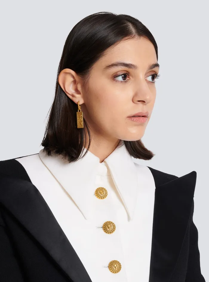 Balmain Signature Tubular Earrings Gold Women Fashion Jewelry