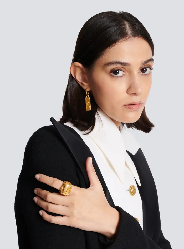 Balmain Signature Tubular Earrings Gold Women Fashion Jewelry