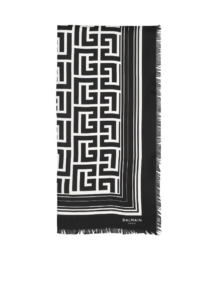 Balmain Silk Monogrammed Scarf Black Women Scarves