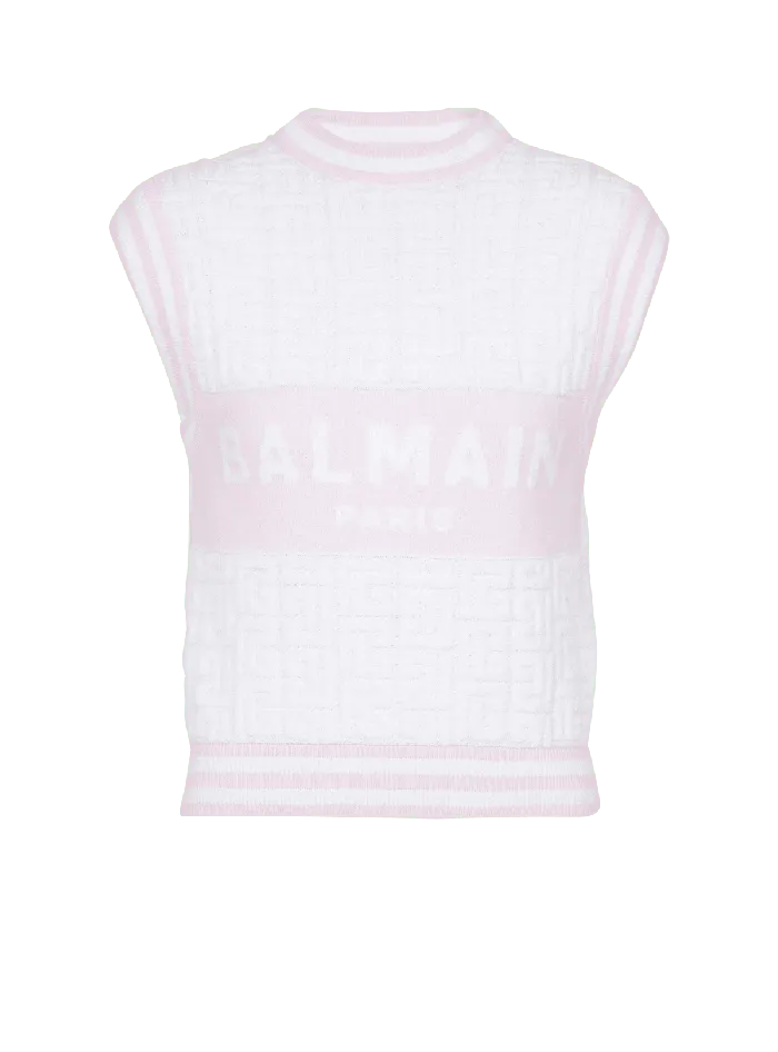Balmain Sleeveless Monogram Knit Top Pink Women Tops And Shirts