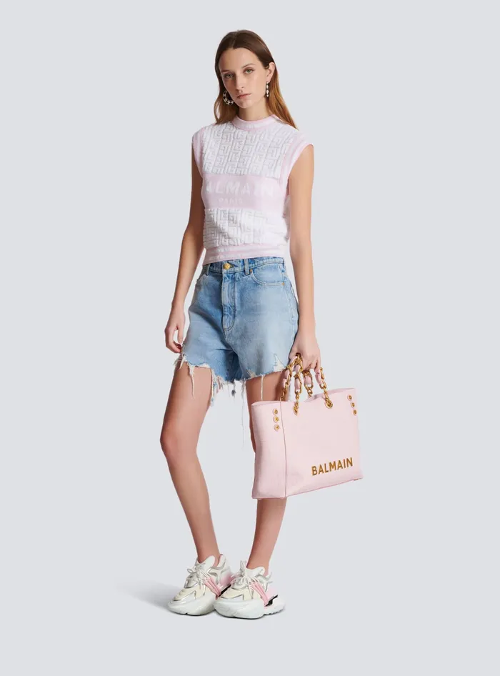 Balmain Sleeveless Monogram Knit Top Pink Women Tops And Shirts